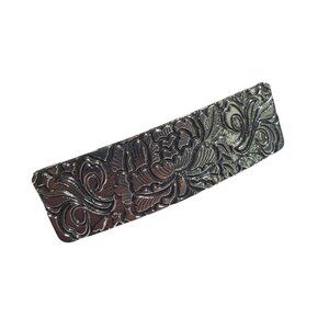 Hair Clip Silver Tone Floral Engraved Metal Bar Barrette Pony Tail Girl Gift